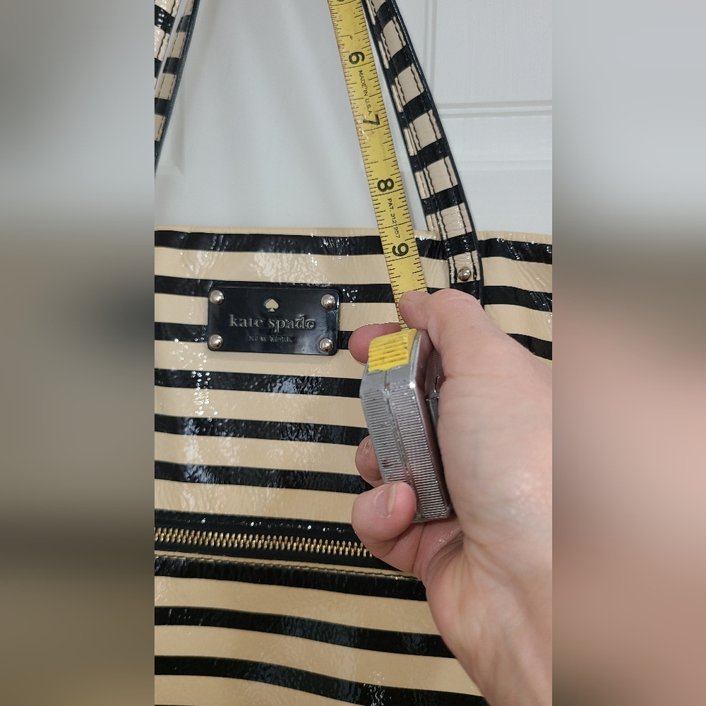 Kate Spade Patent Leather Black and Tan Striped Tote - Picture 8 of 11
